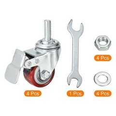 4pcs 1.5″ Swivel Threaded Stem Casters 3/8″-16UNC PU with Brake 88lbs Load Red