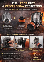 Full Face Respirator Gas Mask for Pepper Spray & CS Gas – Personal Safety Use