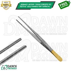 Debakey Artery Tissue Forceps 1×2 Teeth 6″ Gold Handle ENT Surgical Instruments