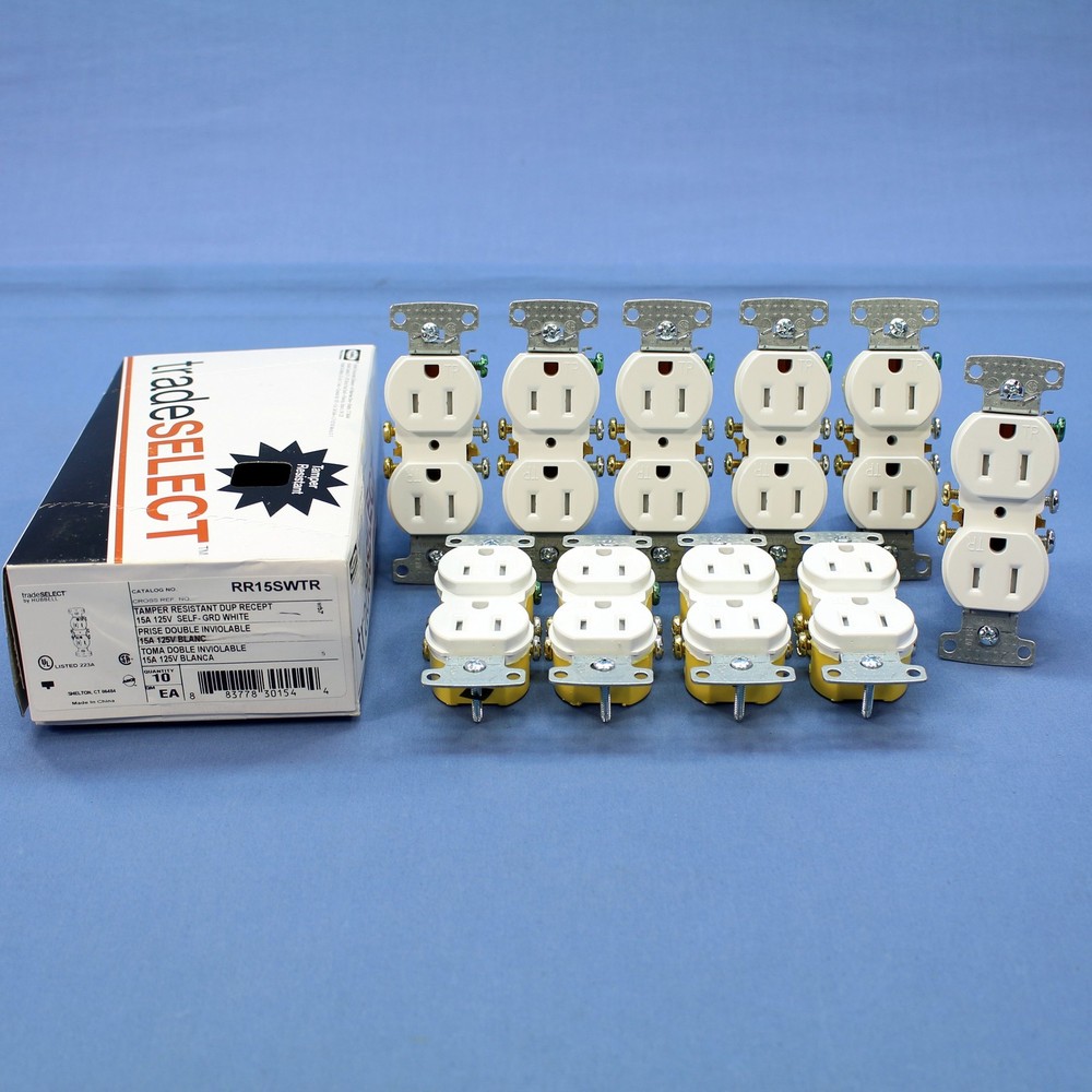 10 Hubbell White TAMPER RESISTANT Duplex Receptacle Outlets 5-15R 15A RR15SWTR