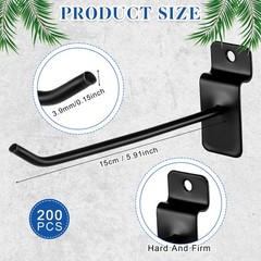 Blulu 200 Pcs 6 Inches Slatwall Hooks Accessories Black Slat 6 Inch,