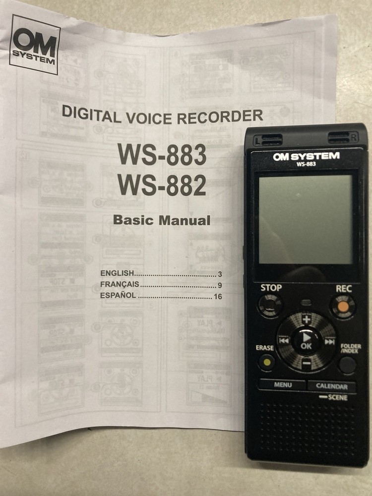 OM SYSTEM WS-883 8GB Digital Stereo Voice Recorder with USB Charging, Black