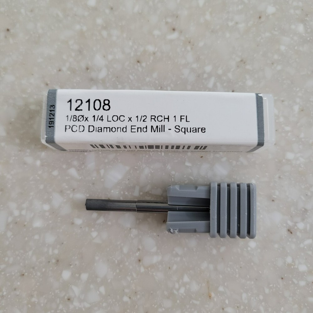 Harvey Tool #12108 PCD Diamond End Mill-Square, 1/8 DIA x 1/4 LOC x 1/2 RCH 1 FL