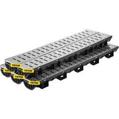 Trench Drain System, Channel Drain with Metal Grate, 5.7×3.1-Inch HDPE Drainage