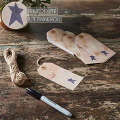 Primitive Star Paper Tag Navy 4.75×2.25 w/ Twine Set of 50 VHC Brands