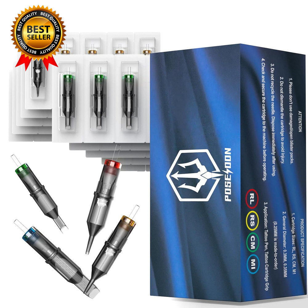 Poseidon Tattoo Cartridge 50Pcs Assorted Mixed Size round Liner Shader