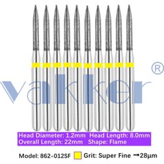 10pc Dental Super Fine/Fine/Medium Grit Diamond Burs for Handpiece Friction Grip