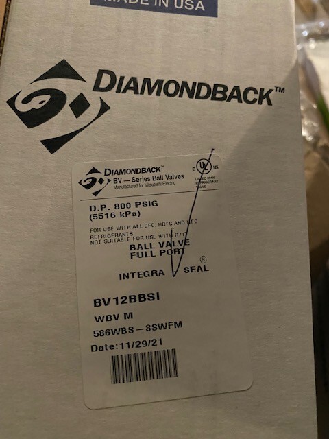 Mitsubishi / Diamondback BV12BBSI Refrigeration Ball Valve (NEW)