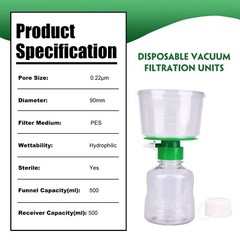 Disposable PES Filter Vacuum Units 0.22μm 500ml Bottle Top&Receiver Flask 4Pcs