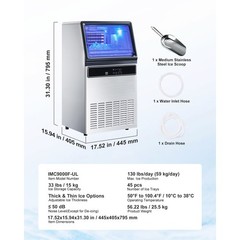 Uimoso 130Lbs Commercial Ice Maker Bar Restaurant Ice Cube Machine 33Lb Storage