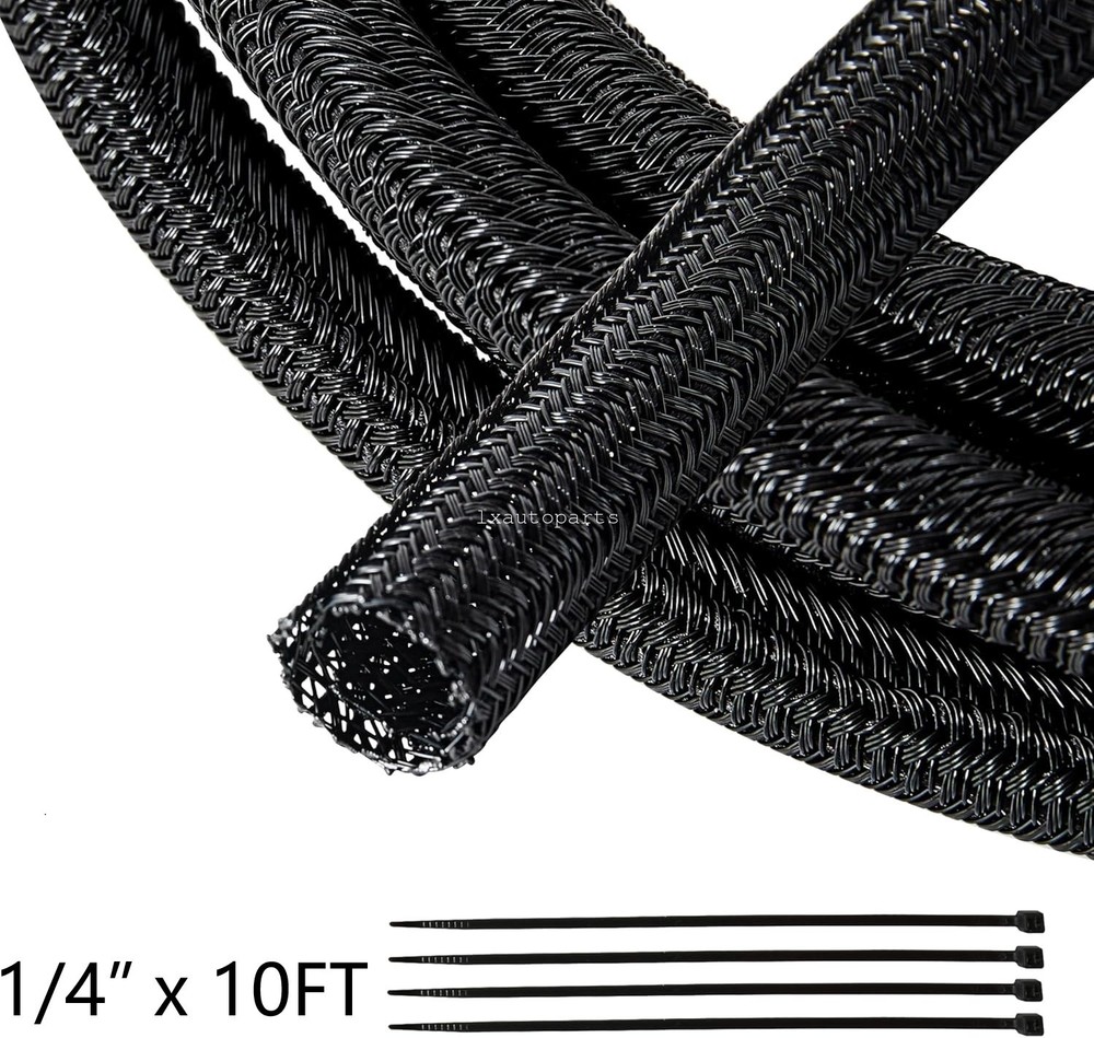 10 Feet Split Braided Cable Sleeve Self Wrap Wire Loom Cord Management Protector