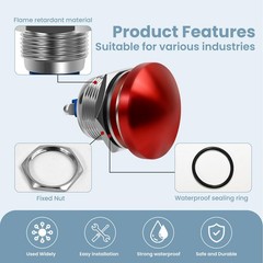 Red Mushroom Head Momentary Push Button Switch IP65 Waterproof 12V 24V 110V 250V