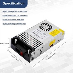 24V DC Power Supply 600W 25A Switching Power Supply Adapater 120vac to 24vdc …