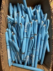 MISPRINT Sky Blue Gentry GEL Bulk Lot of 100 Capped Black Ink Pens Soft Touch