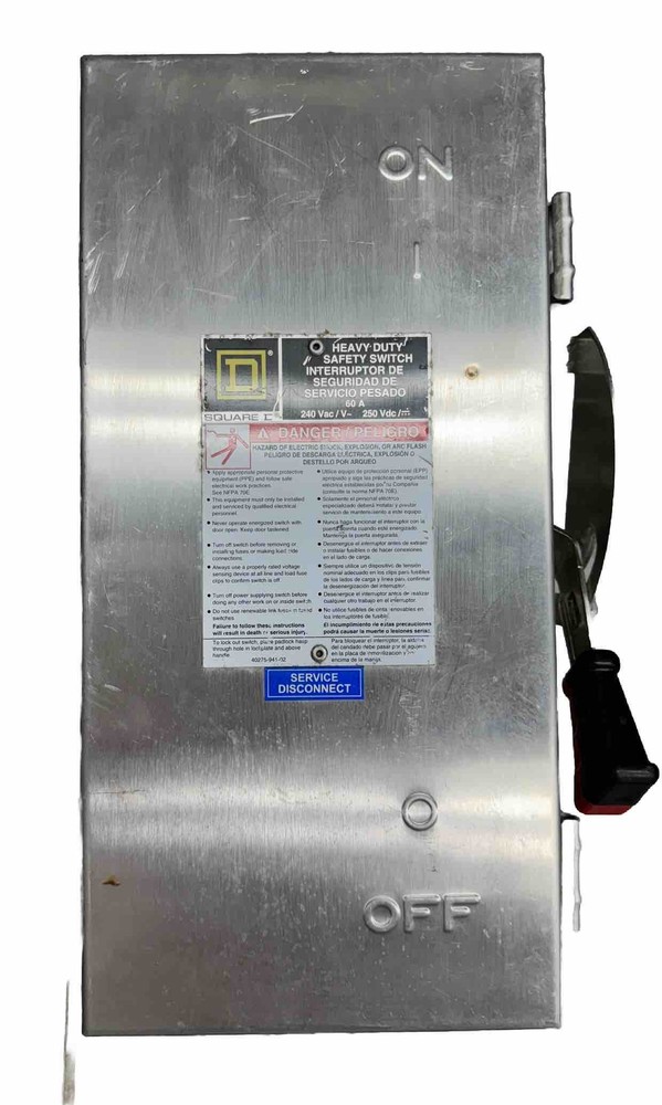 Square H222DS Disconnect 60A 240V Fused Stainless Steel 2 Pole W/Neutral safety