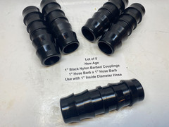 (Qty 5) New Age 1″ Black Nylon Barbed Coupling (1″ Hose Barb x 1″ Hose Barb)