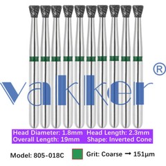 10pc Vakker Dental FG Diamond Burs for High Speed Inverted/ Double Inverted Cone