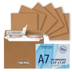 MOS A7 Kraft Envelopes 5.25 x 7.25 Inch 100 Pack — Brown Self-Seal Heavywe
