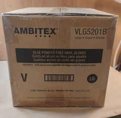 Case of 1000, Ambitex Large Blue Powder Free Vinyl Gloves V5201B V5201-LG