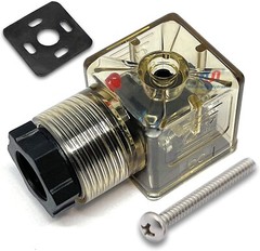 DIN 43650 Type A 3 Prong Solenoid Connector Plug w/ LED Light Compatible 12V 24V