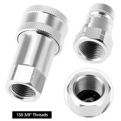 2 Pack 3/8” NPT Hydraulic Quick Connect Couplers 4000 PSI 3/8 Body Steel Set ISO