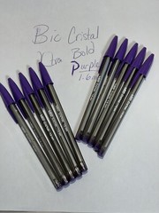 PURPLE Bic Lot of 10 Cristal Ballpoint Pens 1.6mm Xtra Bold Smooth Writing NEW