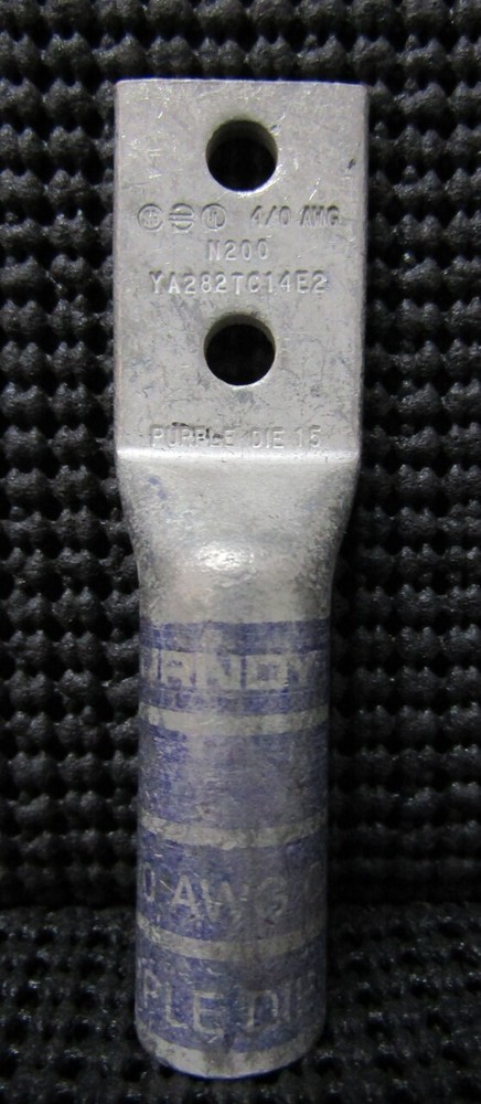 BURNDY YA282TC14E2 4/0AWG 2-HOLE PURPLE DIE 15 LONG BARREL LUG – NEW NO BOX