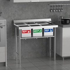 12 Pack Wash Rinse Sanitize Sink Labels, Hand Wash Only Sign, 3 Compartment S…