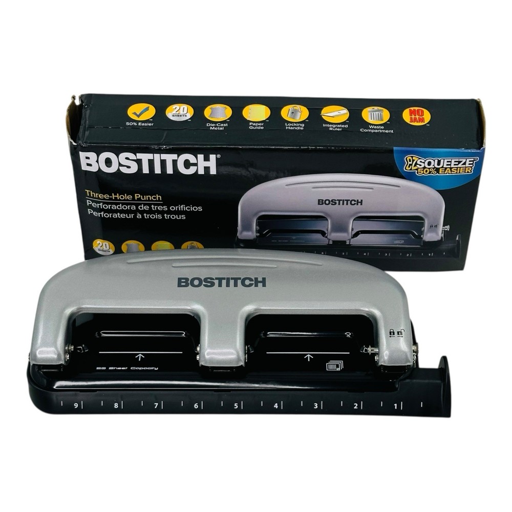 Bostitch 3-Hole Punch Metal 20 Sheets Silver/Black