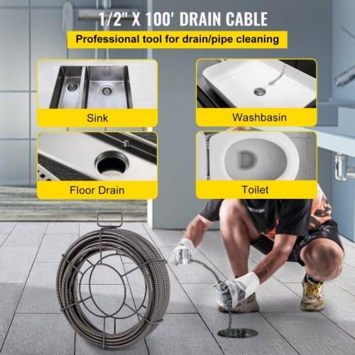 Drain Cleaning Cable 100 Feet x 12 Inch Solid Core Cable Sewer Cable Drain