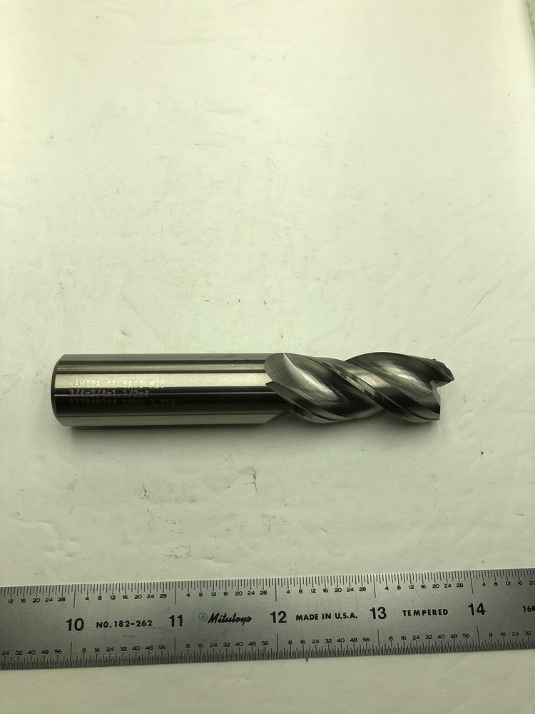 HANITA 3/4” X 3/4” X 1-1/2” X 4” OAL 3FLUTE SQ. Carbide End Mill USED!!