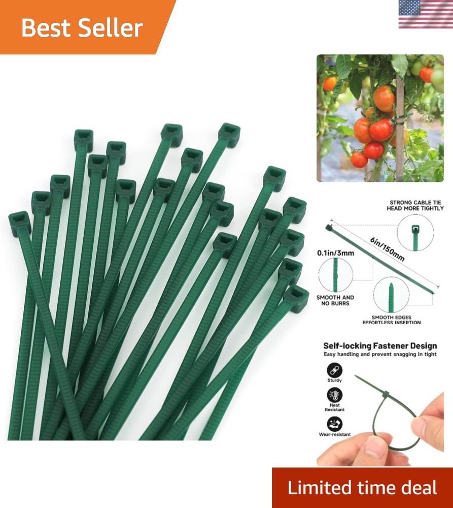 Green Cable Ties 100PCS 6 Inch Heavy Duty – Secure Self-Locking for Garden Tasks