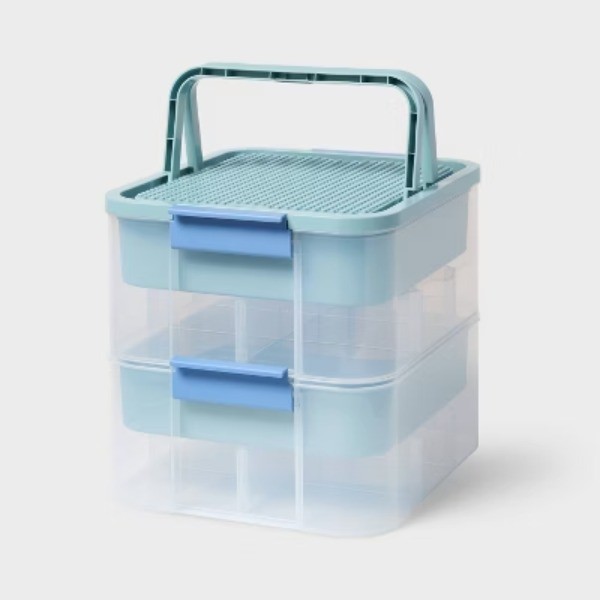 3.9gal Building Brick Play Latching Stacking Storage Blue