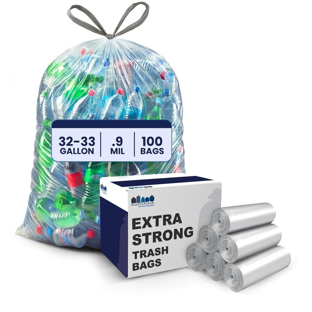 Plasticplace 32-33 Gallon Recycling 0.9 Mil Drawstring Garbage Can 33 X 38 100