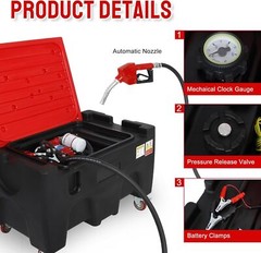 Portable Gasoline Diesel Fuel Tank with 12V Electric Fuel Pump 40 Gallon Black