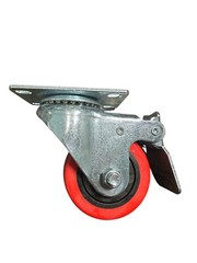 4-PK 3” EVERBILT Red Polyurethane Steel Swivel Plate Locking Wheel 175 lb. load