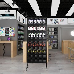 Mobile Black Metal Pegboard Display with 30 Hooks – 2×5.5 Feet