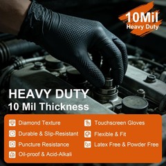 UYKKE 10mil Nitrile Gloves Thick,Industrial Disposable X-Large, Black-1000pcs