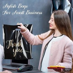 Black Gold Thank You Bags Business Retail Party Plastic Shopping 8”x12”in 100PCS