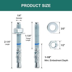 1/4″ x 2-1/4″ Concrete Anchors (50 Pack) 1/4 inch Wedge Anchors Bolts Zinc Pl