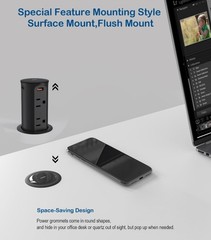 2.5 inch Hole Pop up Outlet for Countertop,20W 4 Outets & 4 USB Ports, Black 15A