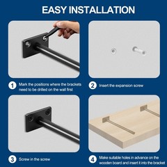 12 Pcs 8″ Black Solid Steel Floating Shelf Bracket Blind Shelf Supports – Hid…