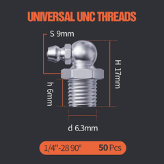 1/4″-28 Zerk Grease Fittings, SAE Grease Nipples with 90-Degree Angle, Grease Fi