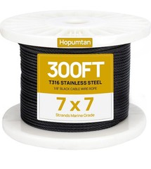 300FT 1/8″ Black Stainless Steel Cable T316 Wire Rope, Aircraft Cable