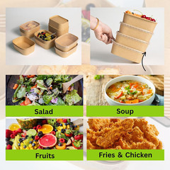 25Oz Disposable Paper Bowls with Lids, 50 Sets Salad Bowls to Go for Lunch Micro