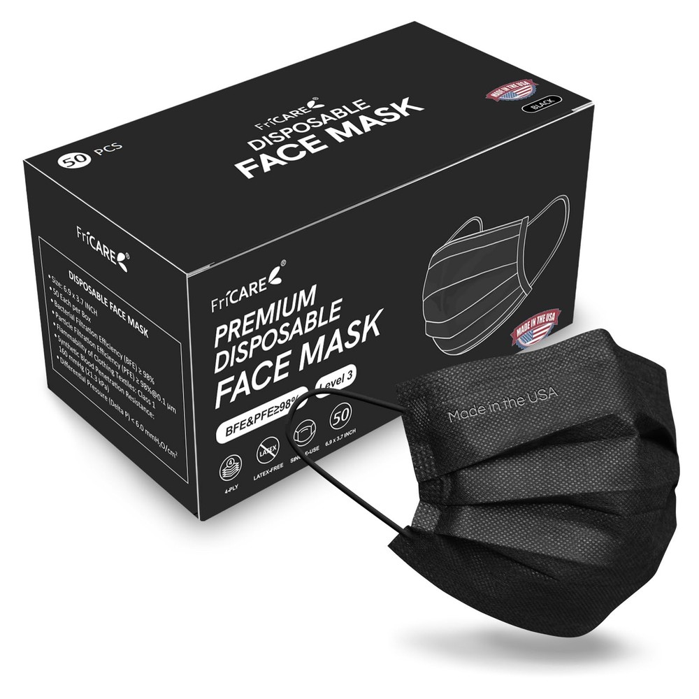 FriCARE Made in USA Disposable Face Masks, 4Ply ASTM Level 3 Medical Grade, B…