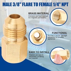 Brass Flare Tube Fittings Adapter Male 3/8″ to Female 0.5 inches,