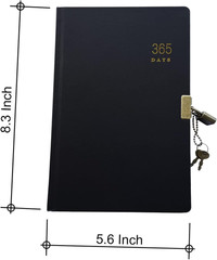 Vintage 365 Journal with Lock and Key, A5 Blank Page Diary for Women Men, Black