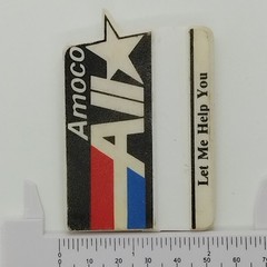 Vintage Amoco All Star Cut-out Lapel Pin, Let Me Help You Printed, Black Serif