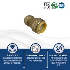2 PIECES 3/4″ X 1/2″ PUSH FIT REDUCER COUPLING, LEAD FREE BRASS